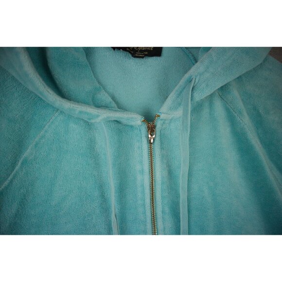 Juicy Couture Teal Velour Zip Up Hoodie Large - Picture 5 of 6